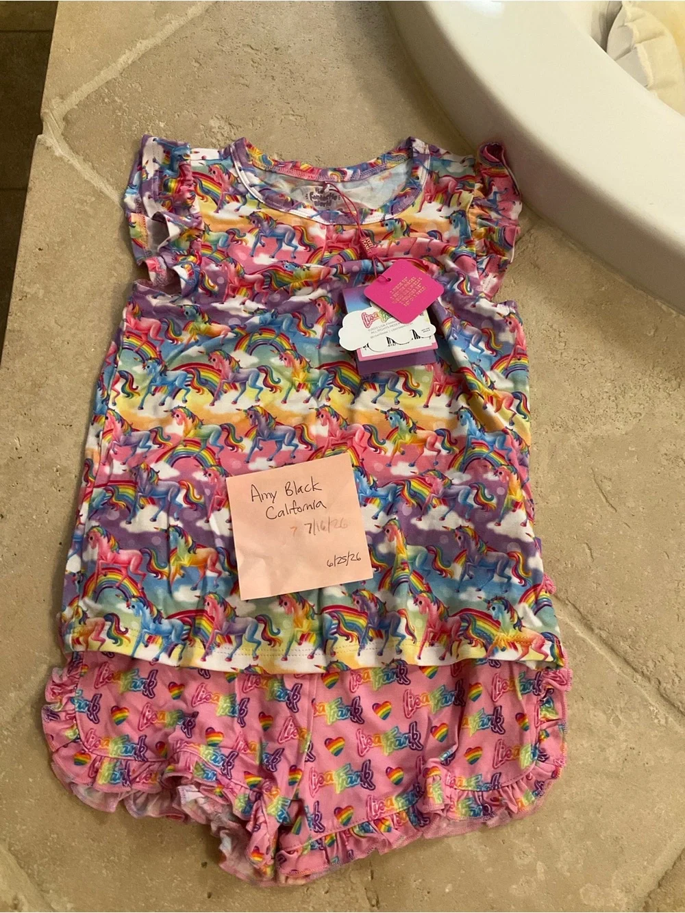 Posh Peanut Lisa Frank Markie Unicorn Bamboo Short Set
